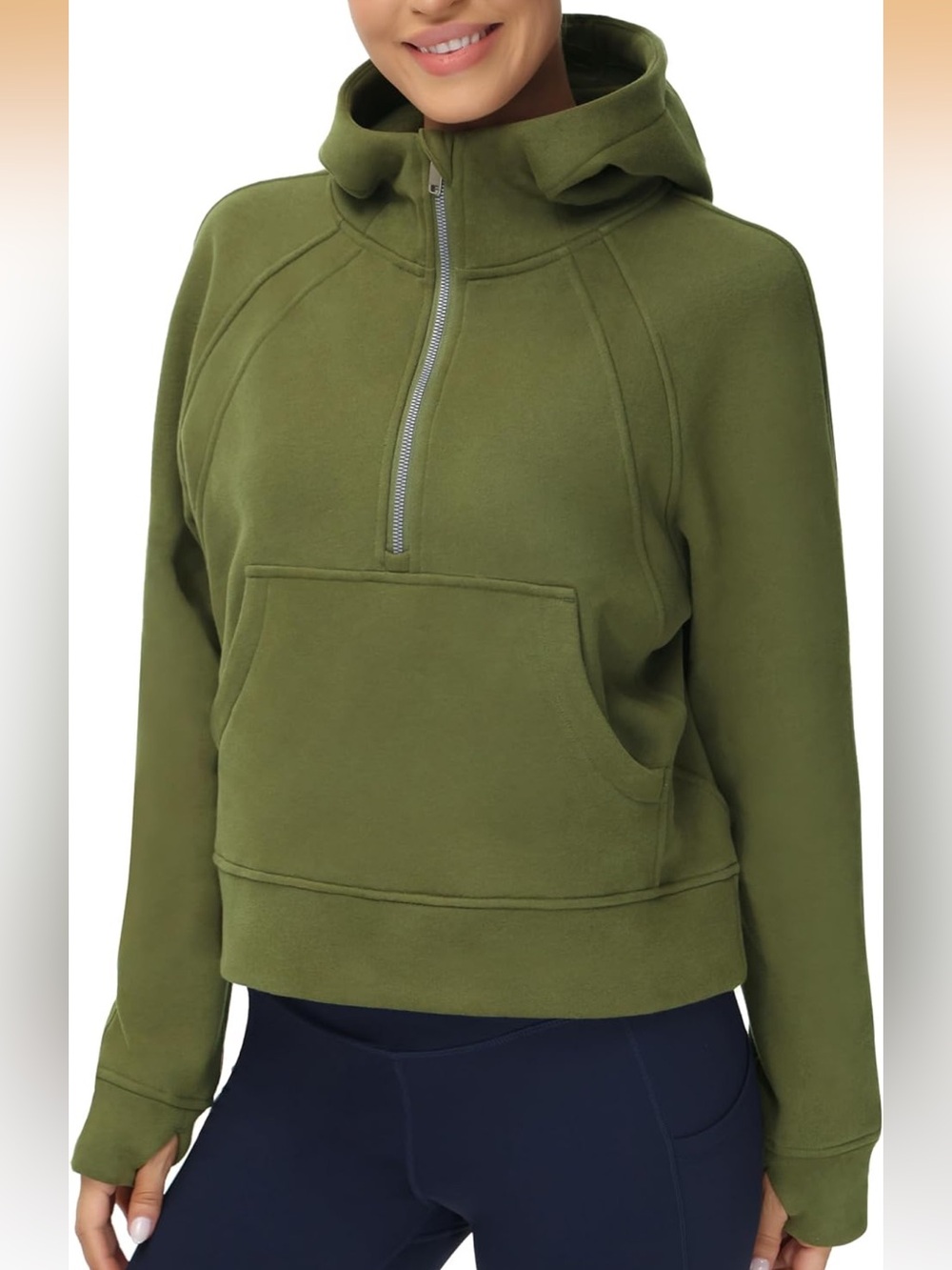 THE GYM PEOPLE Women’s Fleece Half Zip Hoodie Olive Green Size S